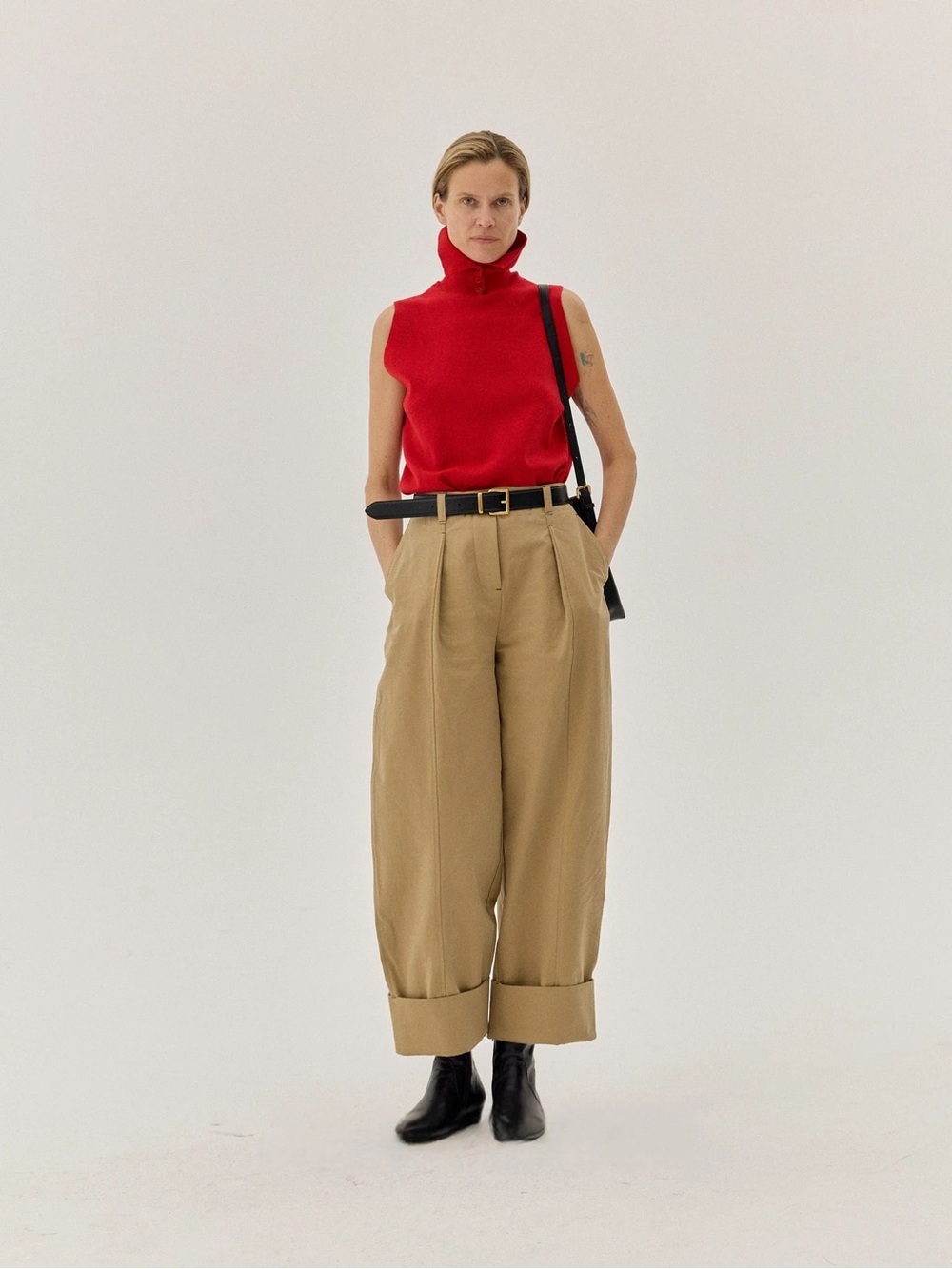 Wide-Leg High-Waist Tan Trousers